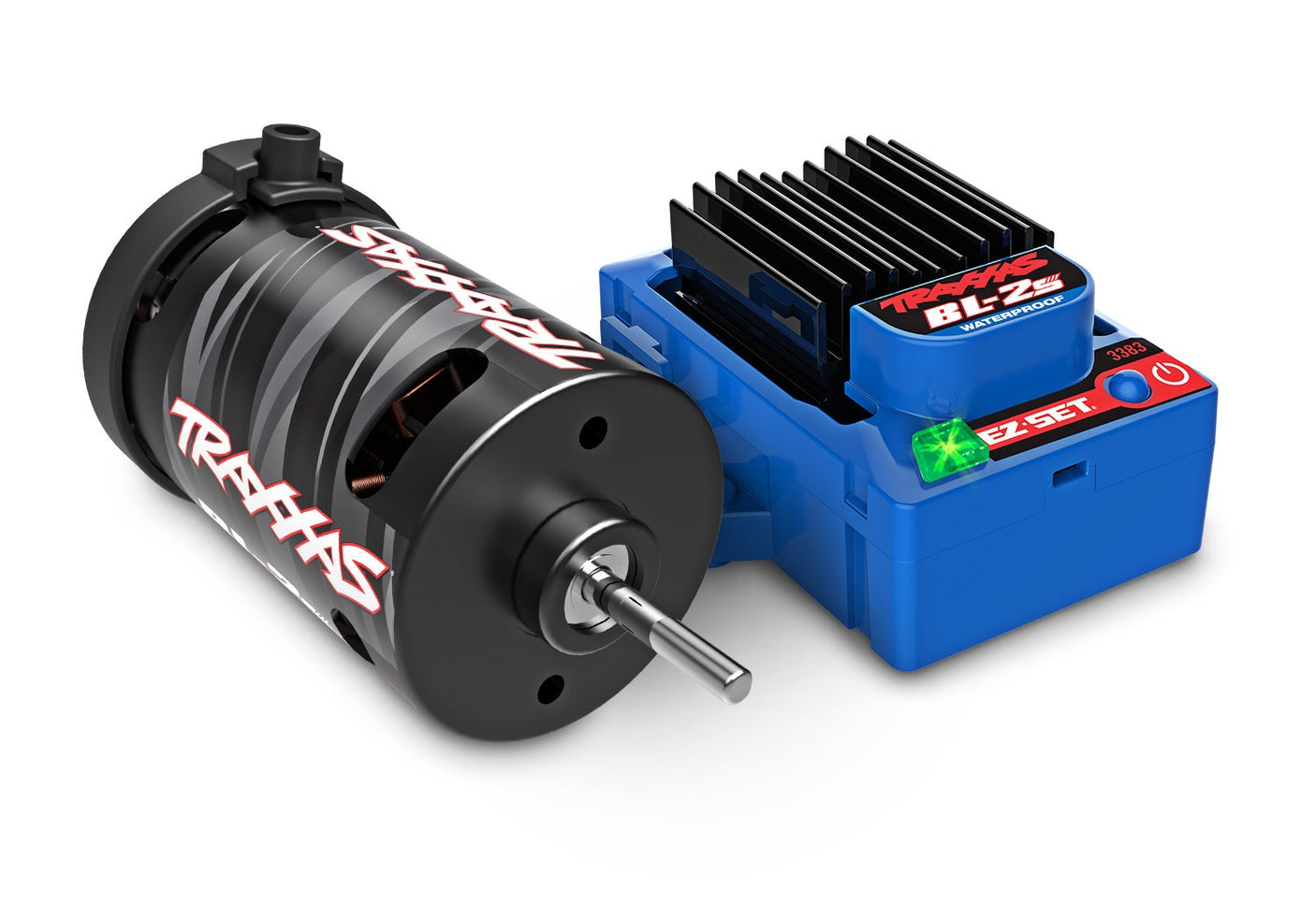 Traxxas BL-2s Brushless Power System for RC cars, compact electronic speed controller and motor, detailed close-up image.