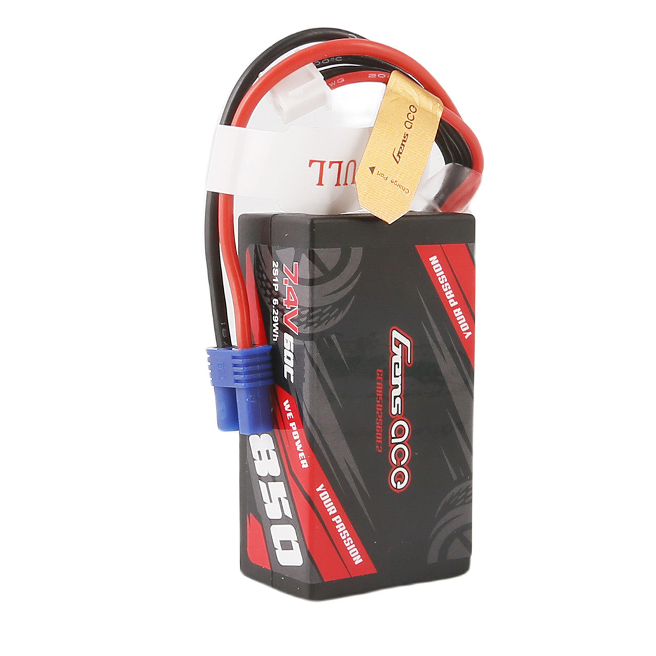 Gens Ace: 850mAh 2S 7.4V 60C Lipo Battery Pack with EC2 Plug