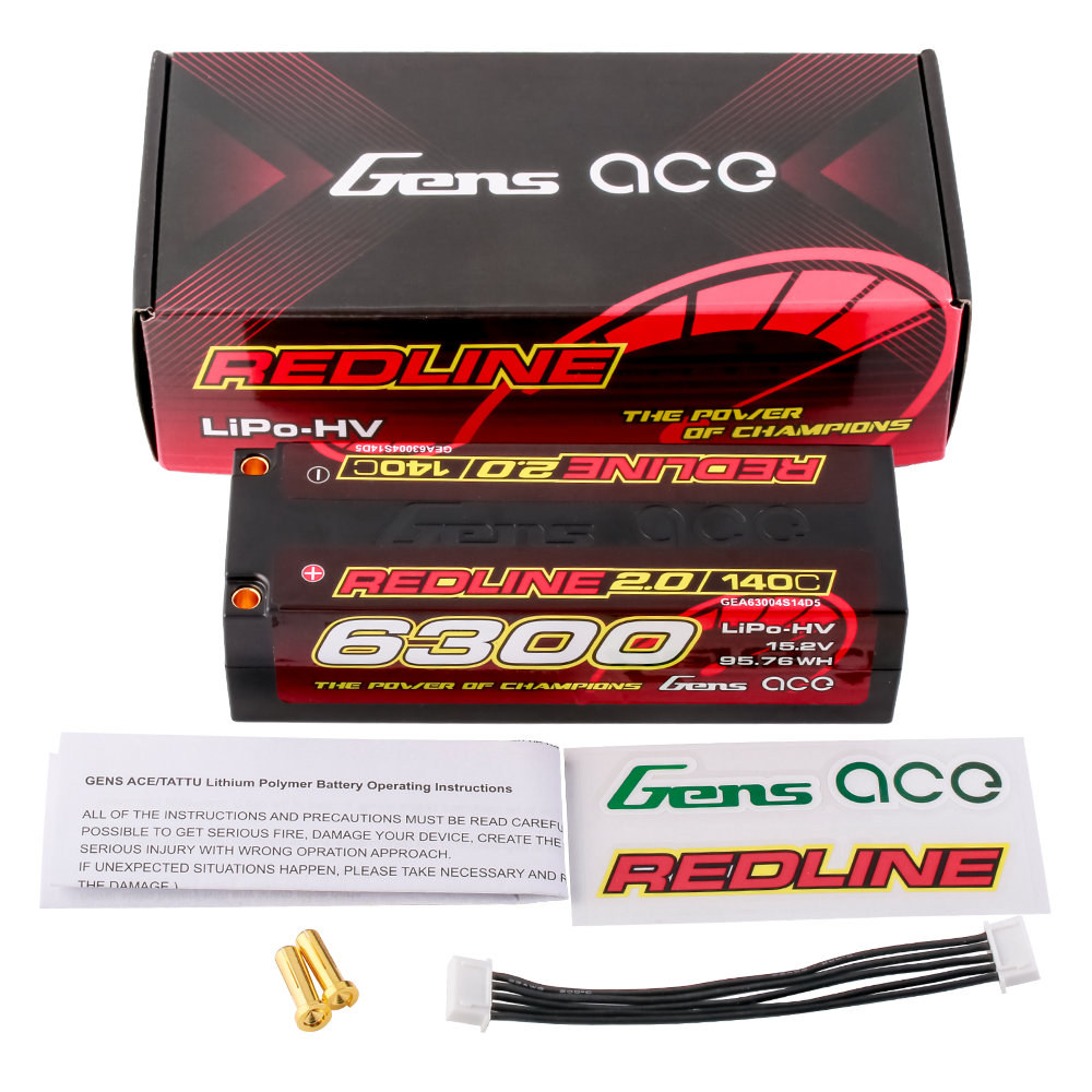 Gens Ace: 6300mAh 4S 140C HardCase 59# Redline 2.0 Lipo (5.0mm bullet)