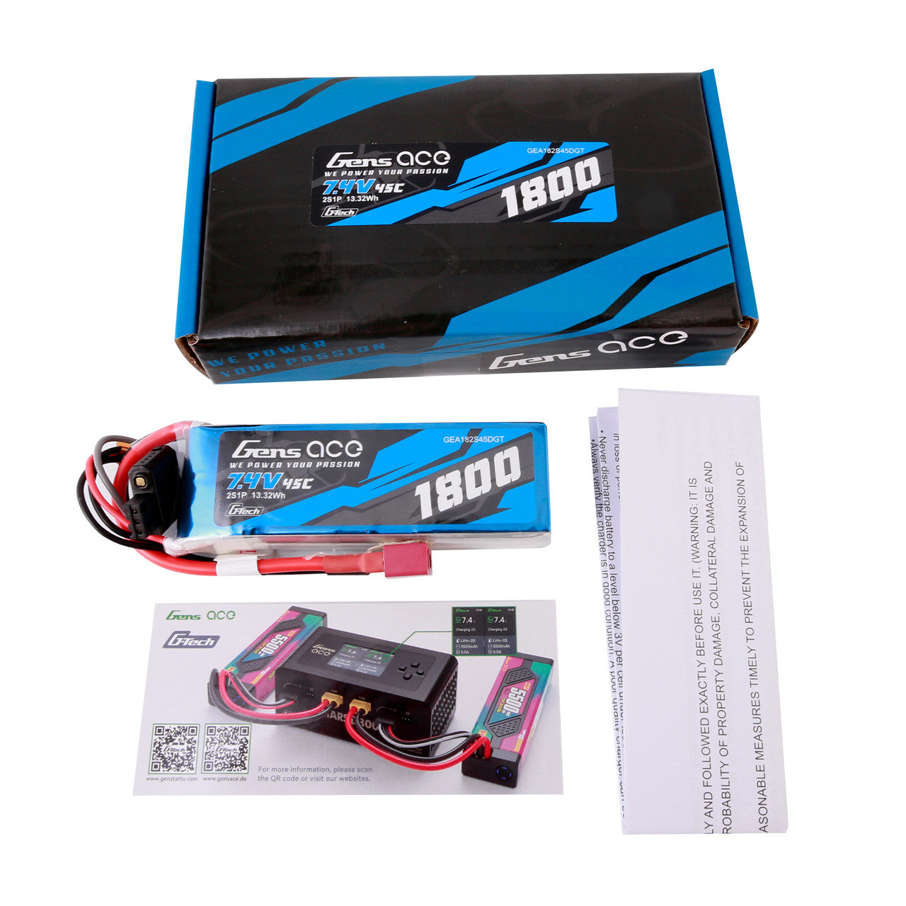 Gens Ace: G-Tech 1800mAh 7.4V 45C 2S1P Lipo Battery