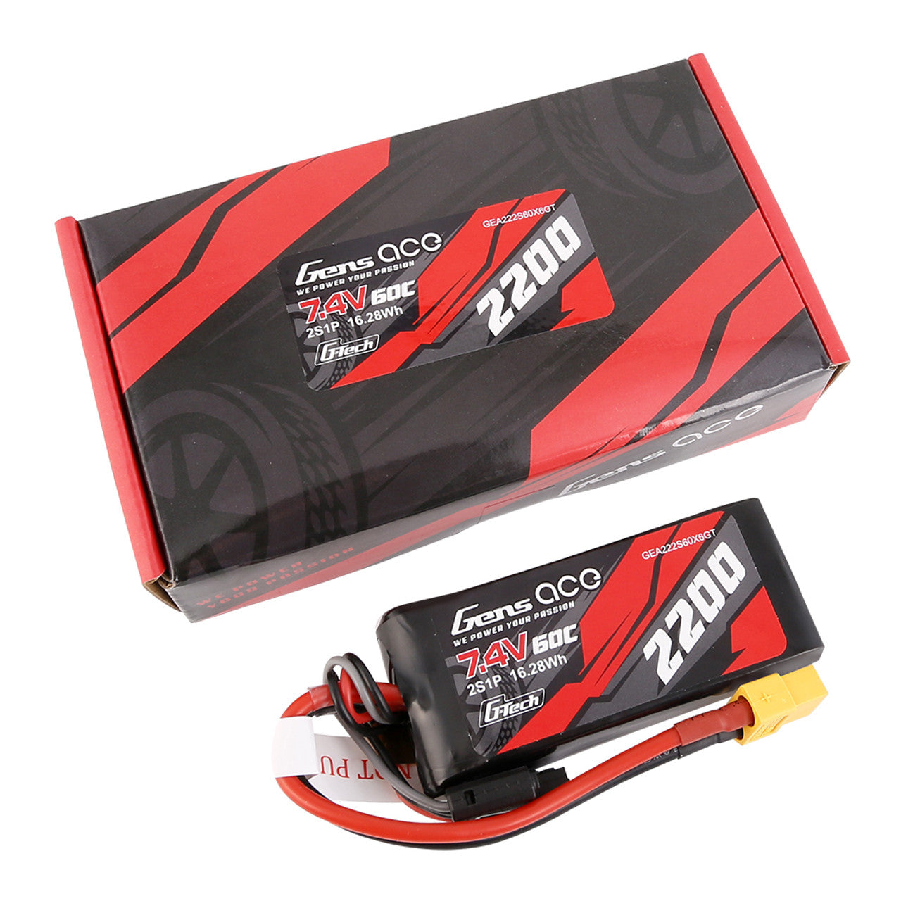 Gens Ace: G-Tech 2200mAh 7.4V 60C 2S1P Lipo Battery with XT60