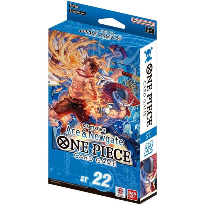 Bandai One Piece TCG Ace & Newgate Starter Deck featuring colorful game cards and artwork from the popular trading card game.