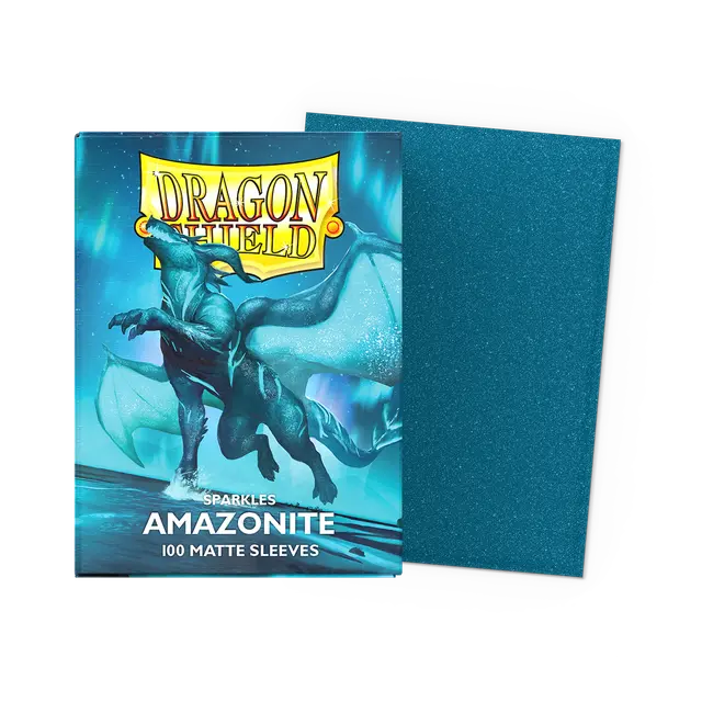 Dragon Shield Amazonite Standard Sleeves for trading cards, featuring vibrant blue-green artwork and durable card protection.