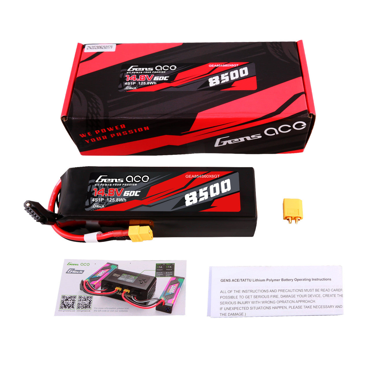 Gens ace: 8500mAh 4S 60C 14.8V G-tech Lipo (XT60)