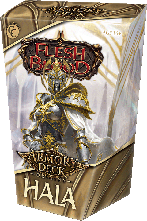 Flesh and Blood Hala Armory Deck from Legends Story Studios featuring colorful game cards and tactical layout.