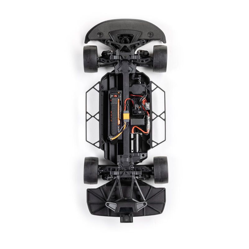 Losi 1/12 scale asphalt late model AWD RC race car with detailed body and racing decals, ready for high-speed racing.