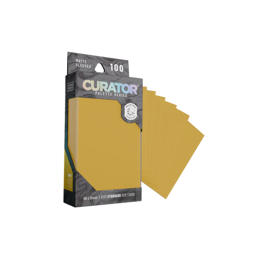 Orange Nebula Curator Palette Series Standard Sleeves for cards, featuring honey-colored card sleeves in a clean, organized display.