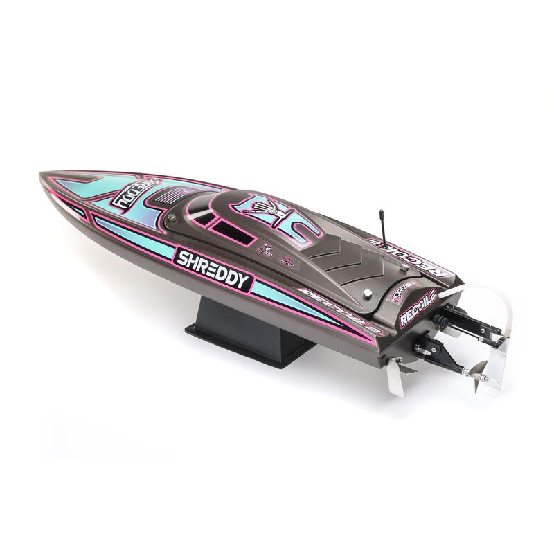 Proboat Heatwave Recoil 2 V2 26" self-righting boat, showcasing sleek design and vibrant colors on the water.