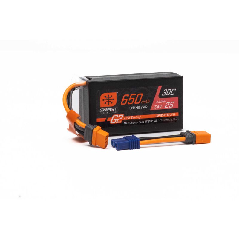 Spektrum: 7.4V 650mAh 2S Smart G2 Hardcase 30C LiPo: IC2