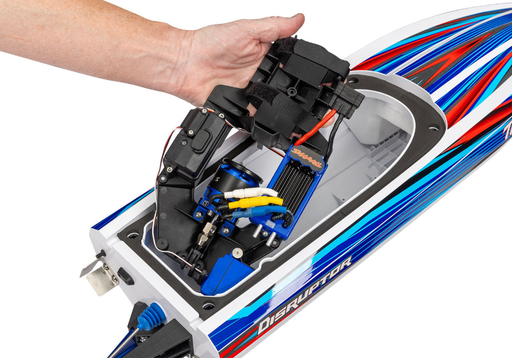 Traxxas Disruptor 26-inch 4S boat with sleek design and powerful motor, ready for high-speed water adventures.