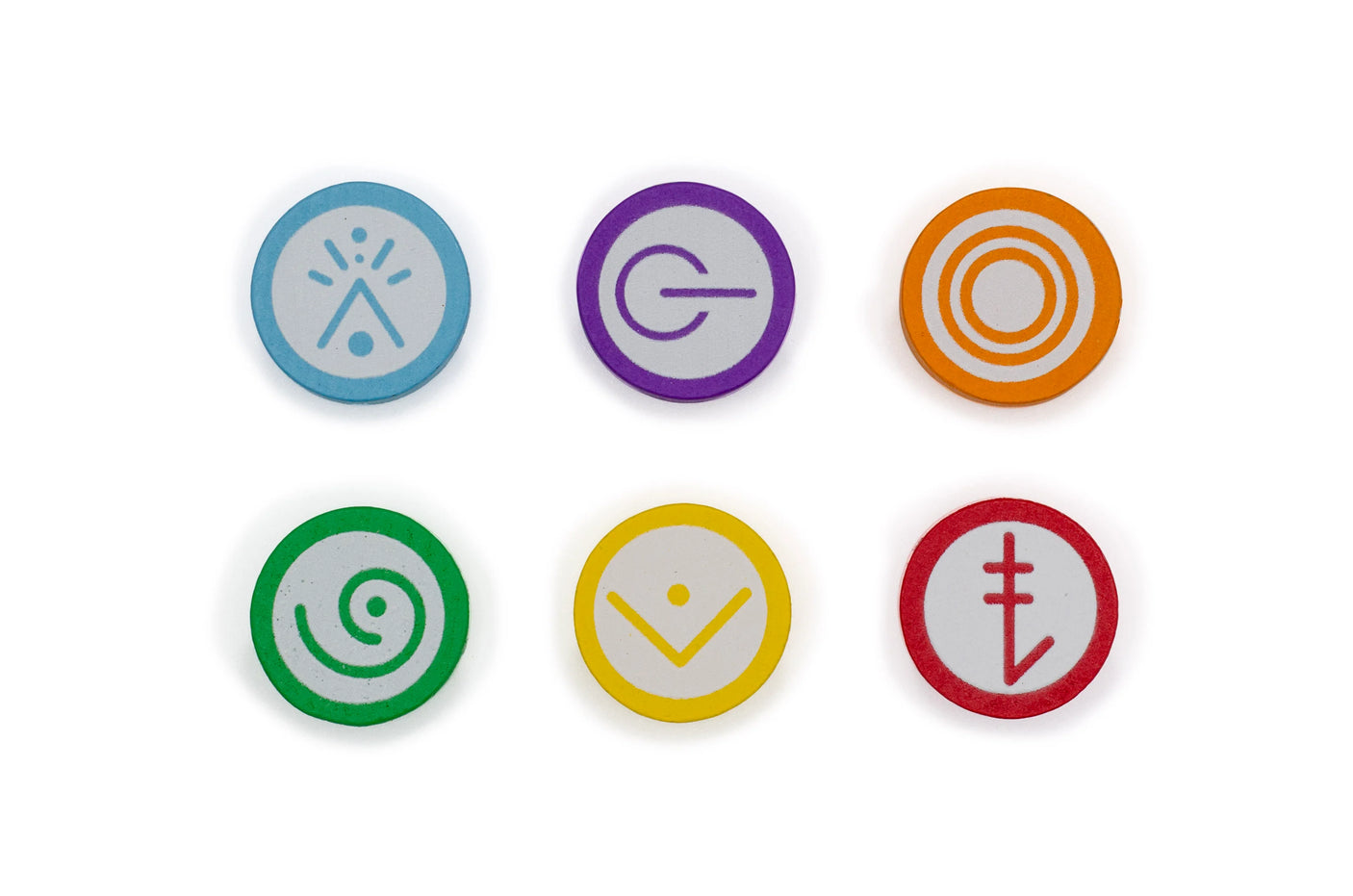 Set of Vantage Wooden Skill Tokens from Stonemaier Games, featuring natural wood finish and engraved skill icons.