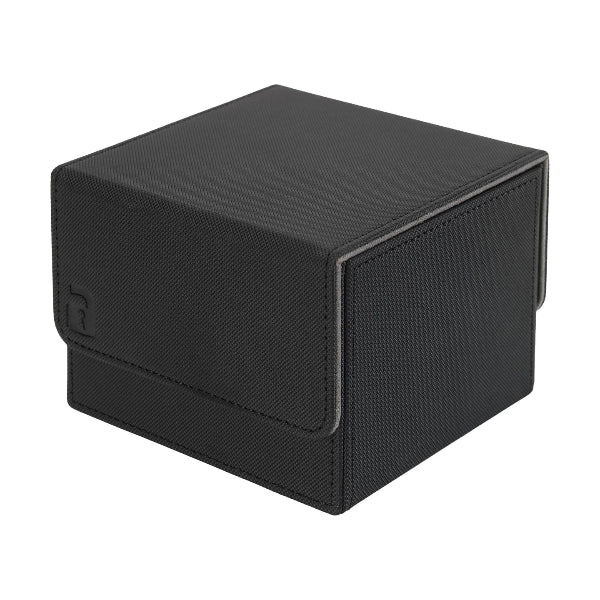 Vault X Exo-Tec Game Box 100+ in black, closed, designed for storing gaming cartridges or discs, with a sleek protective exterior.