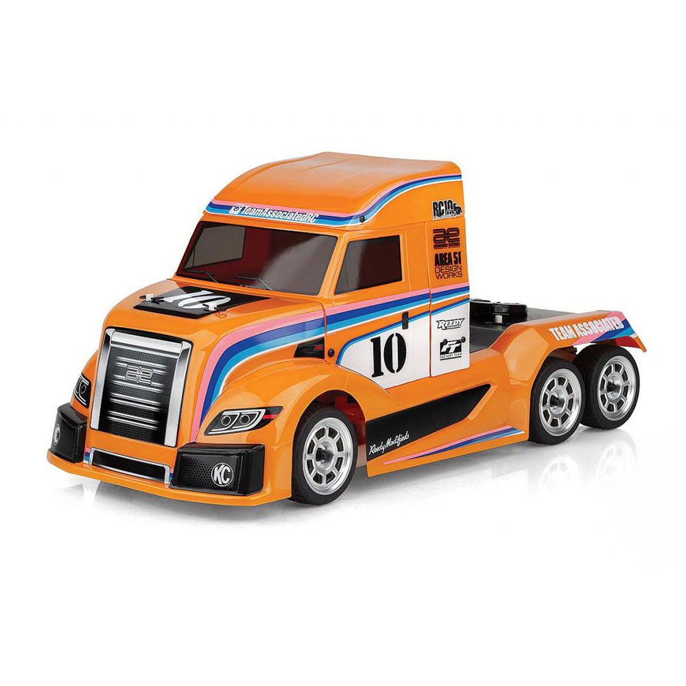 RC10 6X6 American Custom Semitruck by Team Associated, detailed scale model with intricate truck design and realistic features.
