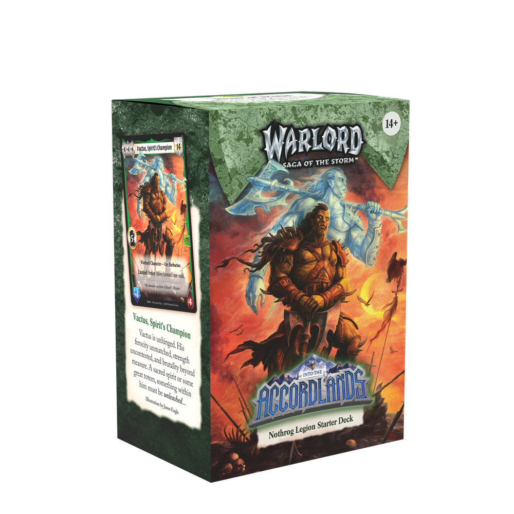 Kingswood Games Warlord CCG Saga of the Storm Into the Accordlands Starter Deck, showing the colorful game card deck and artwork.