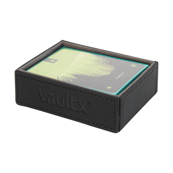 Vault X Exo-Tec Game Box 200+ with signature black exterior and compact design for storing gaming accessories and cards.