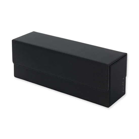 Vault X Exo-Tech Card Box 450+ in signature black, featuring durable protective case for storing and organizing trading or gaming cards.