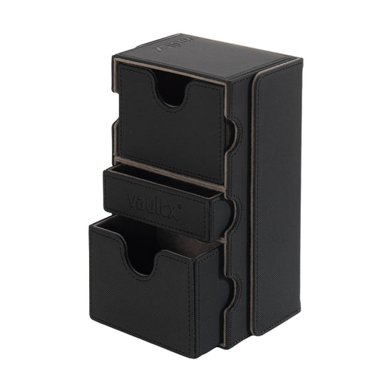 Vault X Exo-Tec Game Box 200+ with a sleek black exterior and secure storage for gaming accessories and collectibles.