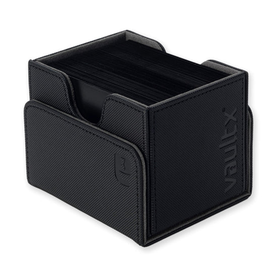 Vault X Exo-Tech Sideloading Deck Box 100+ in signature black, showcasing its sleek design and durable construction for card storage.