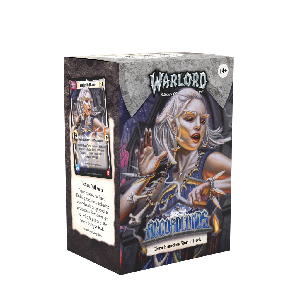 Warlord CCG Saga of the Storm Into the Accordlands Starter Deck by Kingswood Games, featuring colorful fantasy card artwork.