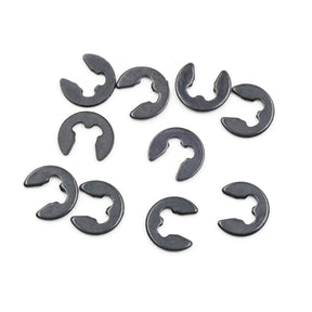 Set of 10 Xpress 2.5mm E-Clips, small metal retaining clips for mechanical applications, displayed on a white background.