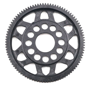 Xpress 64P composite spur gear, black plastic gear with teeth, designed for RC models and mechanical applications.