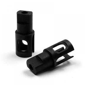 Set of two Xpress 4mm solid axle outdrives for RC boats, black plastic with mounting holes, detailed close-up image.