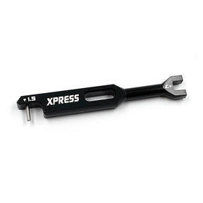 Xpress turnbuckle adjustment tool with ergonomic handle and metal hook for tightening and loosening turnbuckles in rigging or cable setups.