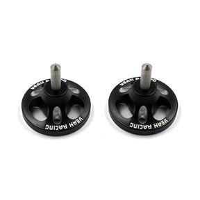 Two black aluminum chassis balancing tools from Yeah Racing, designed for precise RC car weight distribution.