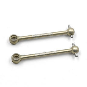 Two Xpress 45.5mm hard coated aluminum rear dogbones for RC cars, durable and universal fit, shown on a white background.