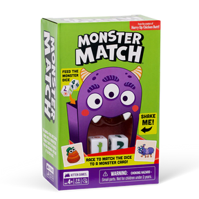 Exploding Kittens Monster Match card game box with colorful illustrated monsters and playful design on a white background.