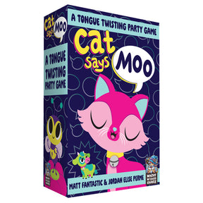 Wacky Wizard Games Cat Says Moo plush toy featuring a colorful cat with cow-like spots and a playful expression.