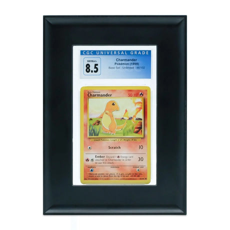 Black BCW interlocking graded card frame displaying a protected trading card in a secure, sturdy display holder.