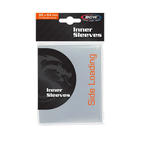 Pack of BCW sideloading inner sleeves for protecting collectible trading cards inside storage or display sheets.