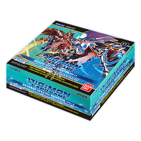 Bandai Digimon Card Game Version 1.5 Booster Box BT01-03 featuring colorful Digimon cards in a display box.