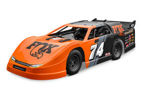 Traxxas Slash Late Model BL-2s RC truck with front view showing detailed body and wheels on a racing track.