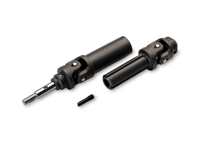 Traxxas WideMaxx Extreme HD Driveshaft Assembly showing metal shafts and universal joints for RC truck durability.