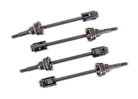 Traxxas WideMaxx steel CV driveshafts showcasing robust design and durable construction for enhanced performance.