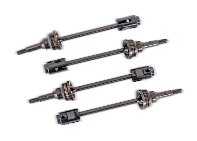 Traxxas WideMaxx steel CV driveshafts showcasing robust design and durable construction for enhanced performance.