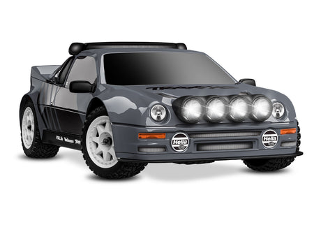 Traxxas Mini Rally VXL Ford RS200 remote control car shown from a three-quarter front view in gray color.