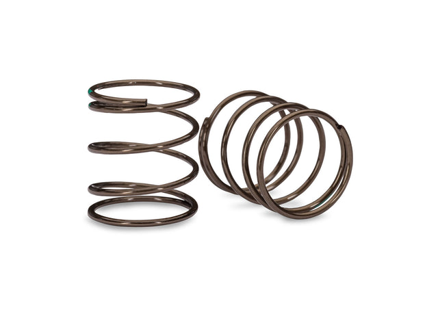 Traxxas Mini GTR Springs with 1.19-rate green stripe, pair of high-performance RC car suspension springs, black and green color.