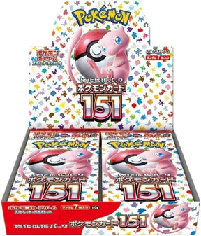 Japanese Pokémon TCG 151 Booster Box featuring colorful booster packs with iconic Pokémon artwork from the Pokémon brand.