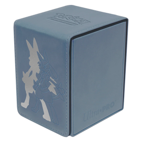 Ultra Pro Elite Series Lucario deckbox for card storage, featuring a detailed Lucario design with black and blue accents.