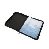 Open Ultra Pro 9-pocket zippered PRO-Binder showing clear plastic sleeves for organizing trading cards or collectibles.