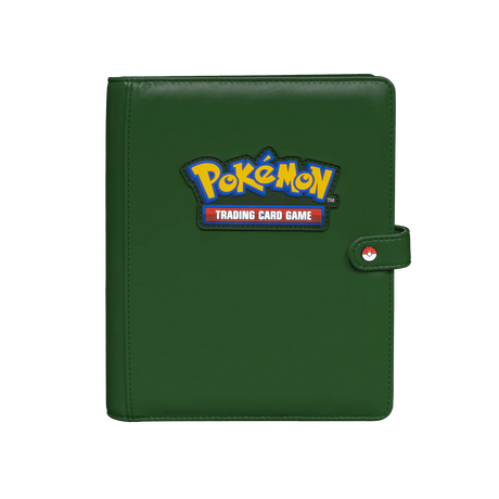 Ultra Pro Premium Green 4-Pocket Snap Binder for Pokémon cards, front view showing durable plastic pages and vibrant green cover.