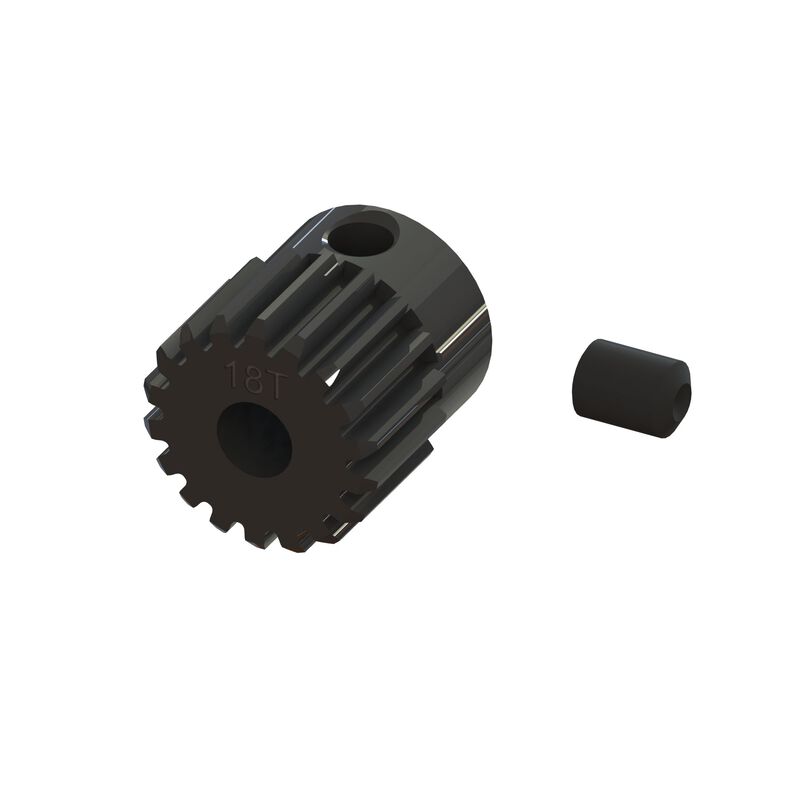 ARRMA 0.5 MOD 18-tooth pinion gear with 3.2mm bore for RC cars, featuring precise metal construction and gear teeth details.