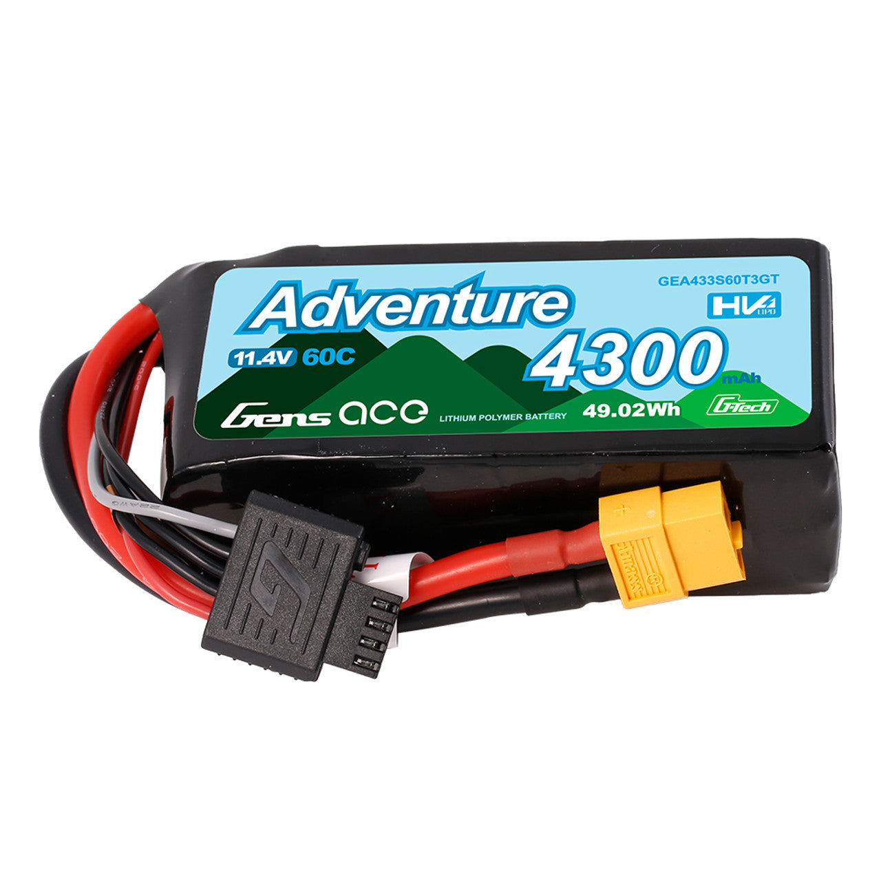 Gens ace: 4300mAh 3S 60C 11.4V Adventure High Voltage G-tech Lipo Battery with Deans and XT60 adapter