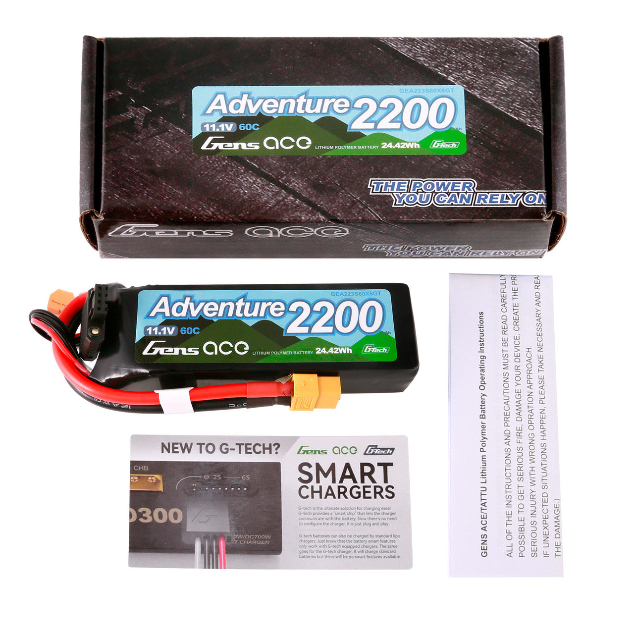 Gens Ace: 2200mAh 3S 60C G-Tech Lipo with XT60