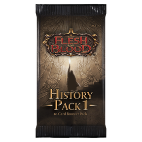 Flesh and Blood History Pack 1 booster pack of collectible trading cards by Legends Story Studios, featuring colorful card artwork.