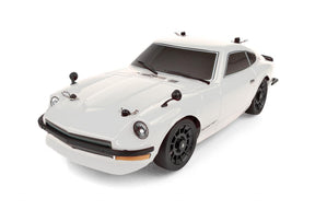 Team Associated SR27 Datsun 240Z RC car with detailed exterior and open wheels, ready for racing.