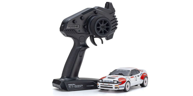 Kyosho Mini-Z AWD Toyota Celica Turbo 4WD RC car featuring No.2 WRC 1992 Carlos Sainz livery, detailed miniature racing vehicle.